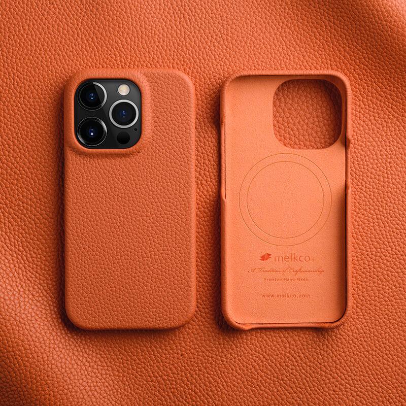 Melkco iPhone 14 Pro Max Premium Leather Magsafe Cover - Orange - Tashqila Melkco iPhone 14 Pro Max Premium Leather Magsafe Cover - Orange - Tashqila